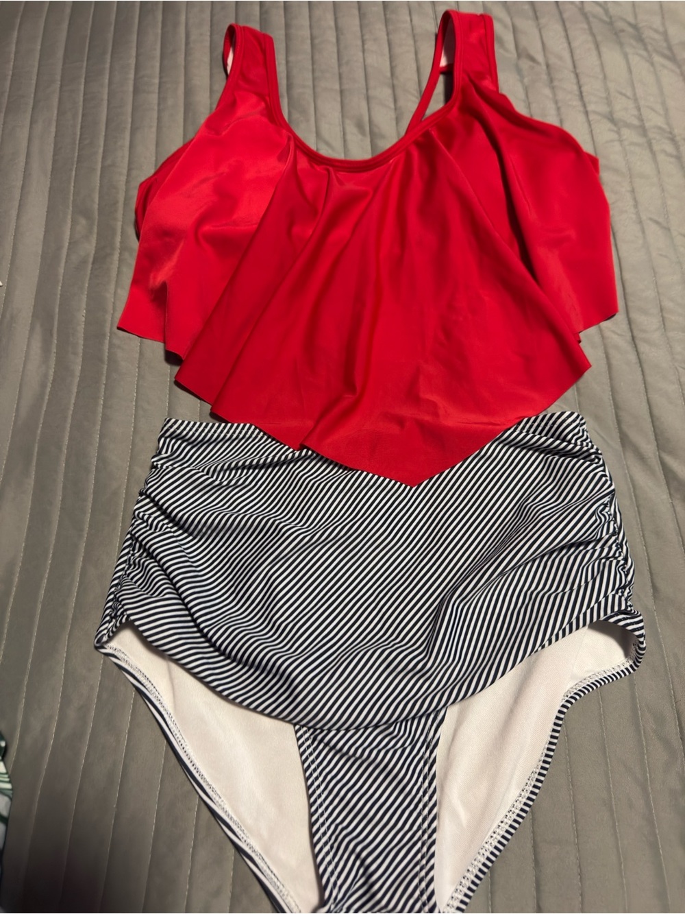 SHEIN Red Ruffle Flounce Camisole Tankini Top